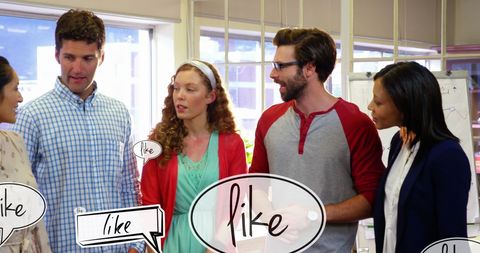 Business team engaging with virtual social media icons