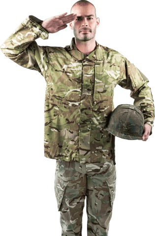 Transparent Military Soldier Saluting with Camouflage Uniform and Helmet - Download Free Stock Videos Pikwizard.com
