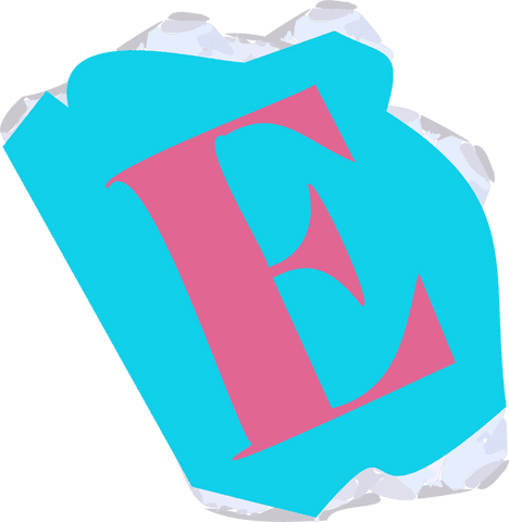 Pink letter e on turquoise abstract transparent background