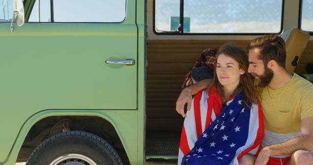 Couple Sharing Intimate Moment at Vintage Van on Beach - Download Free Stock Images Pikwizard.com