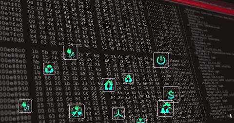 Ecology Icons Integrated with Digital Binary Code Interface - Download Free Stock Images Pikwizard.com