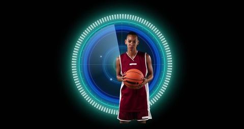 Female Basketball Player with Futuristic Tech Interface