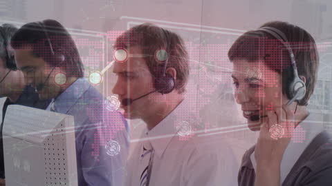 Call Center Team Connected via Global Network Interface