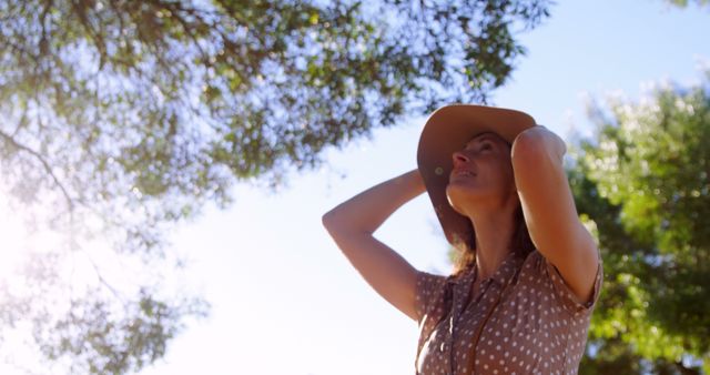 Woman Enjoying Nature Walk in Sunlit Forest - Download Free Stock Images Pikwizard.com