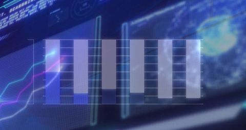 Futuristic data processing interface with blue digital graphics