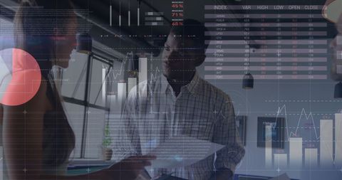 Digital Finance Insights with Data Overlays in Office Environment - Download Free Stock Images Pikwizard.com