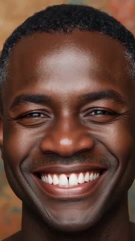Vertical video headshot smiling man flashing bright teeth closeup in studio portrait