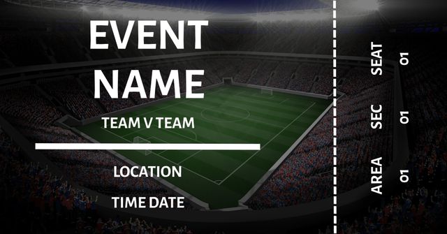 Ideal for creating custom tickets for sports events, concerts, and festivals. The template includes sections for team names, location, time, date, and seating information. The backdrop features a stadium filled with a crowd, enhancing the excitement and professionalism of any event ticket.