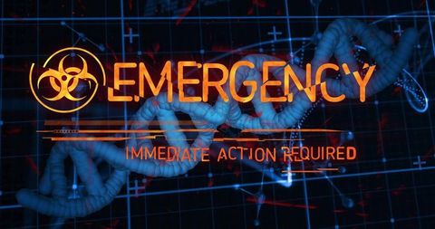 Flashing Emergency Alert with Biohazard Icon and DNA Helix