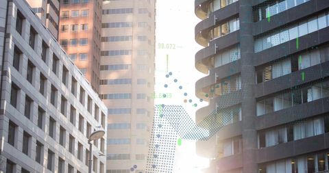Financial Data Overlayered Urban Buildings in Cityscape - Download Free Stock Images Pikwizard.com