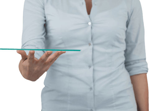 Transparent illusion of holding digital device by businesswoman