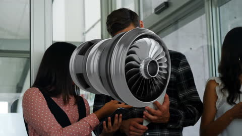 Innovative Business Team with Virtual Turbo Engine Overlay