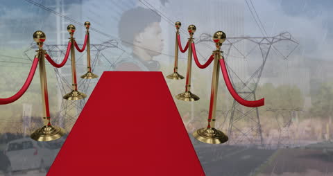 Red Carpet and Electricity Pylons with Transparent Overlay