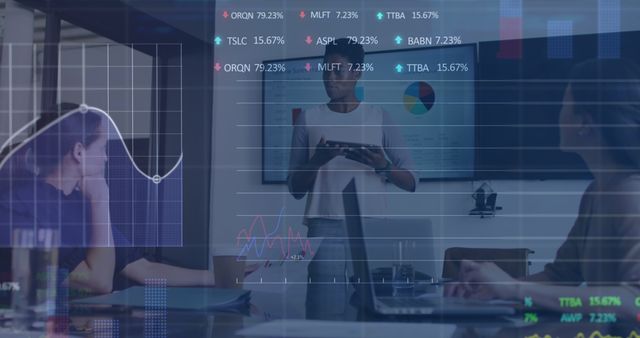 Business Meeting with Data Analytics Presentation and Graph Overlay - Download Free Stock Images Pikwizard.com