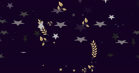 Festive Golden Leaves and Stars on Dark Background