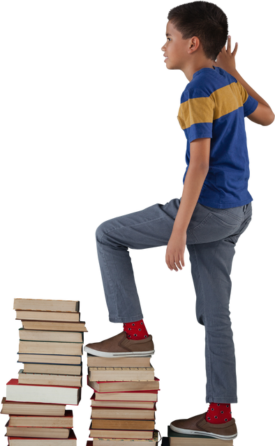 Boy Climbing Stack of Books Transparent Background - Download Free Stock Videos Pikwizard.com