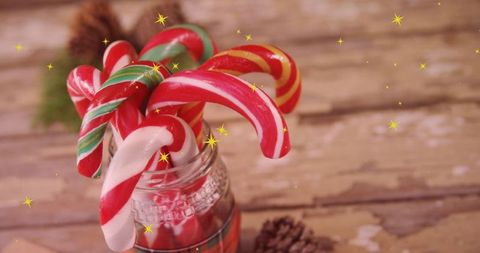 Festive Candy Canes with Yellow Stars for Christmas Celebration