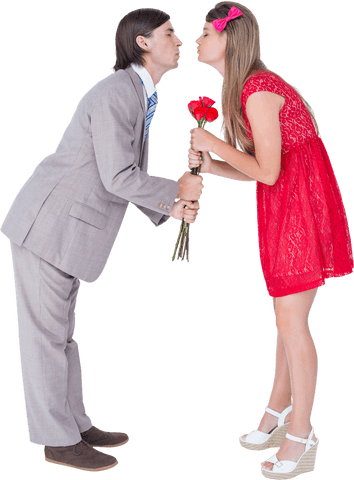 Transparent geeky couple kissing with flowers