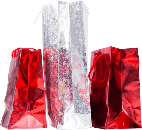 Transparent Red and Silver Gift Bags in Christmas Celebration Theme