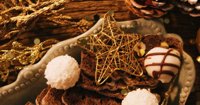 Christmas dessert and christmas decoration on wooden table 4k