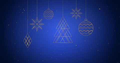 Elegant Gold Christmas Ornaments on Blue Background