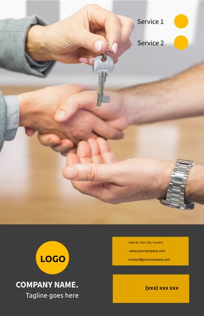 Key handover depiction showing trust and professionalism in real estate transactions. Ideal for use in real estate business advertisements, property sales promotions, property management services, and locksmith services. Highlight the smooth transition of ownership and professionalism in services offered.