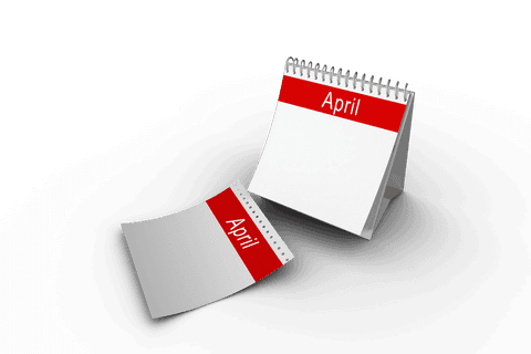 Blank april calendar on transparent background
