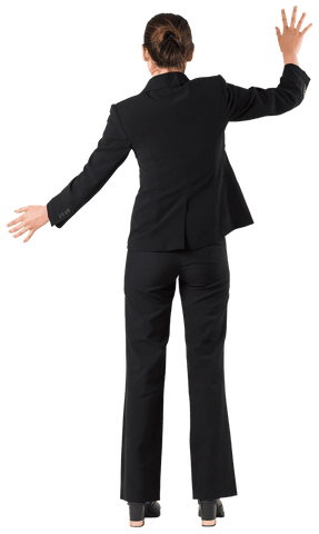 Businesswoman Standing with Transparent Arms Outstretched in Black Suit