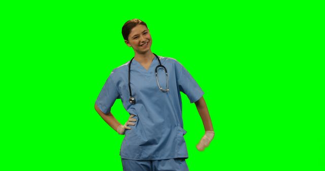 Smiling Female Nurse in Surgical Scrubs on Green Screen - Download Free Stock Images Pikwizard.com