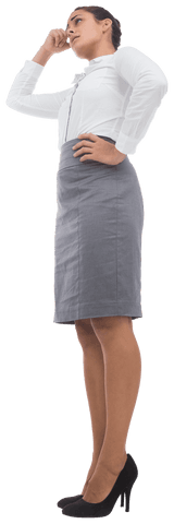 Transparent thoughtfully standing caucasian businesswoman