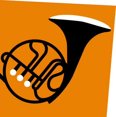 Monochrome French Horn Illustration on Transparent Background