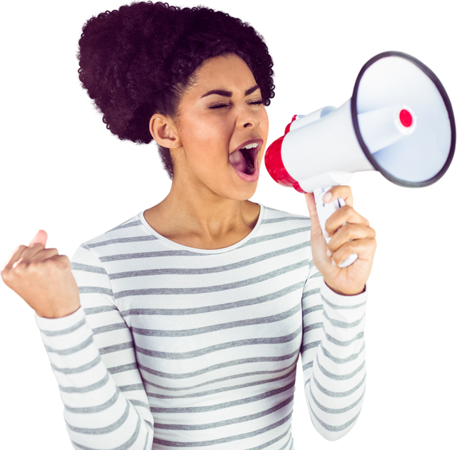 Excited Woman Shouting through Transparent Background Megaphone Expressing Joy - Download Free Stock Videos Pikwizard.com