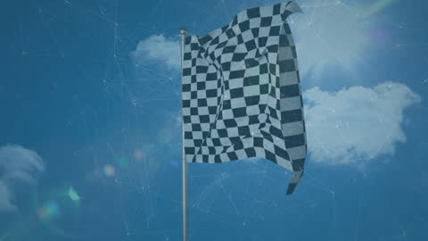 Checkerboard Flag Amidst Digital Network Sky