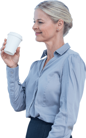 Transparent Portrait of Smiling Businesswoman Holding Coffee Cup
