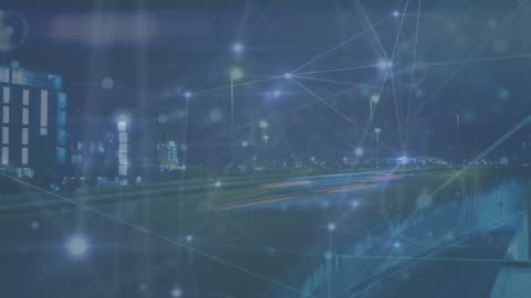 Digital Network Overlay with City Traffic at Night