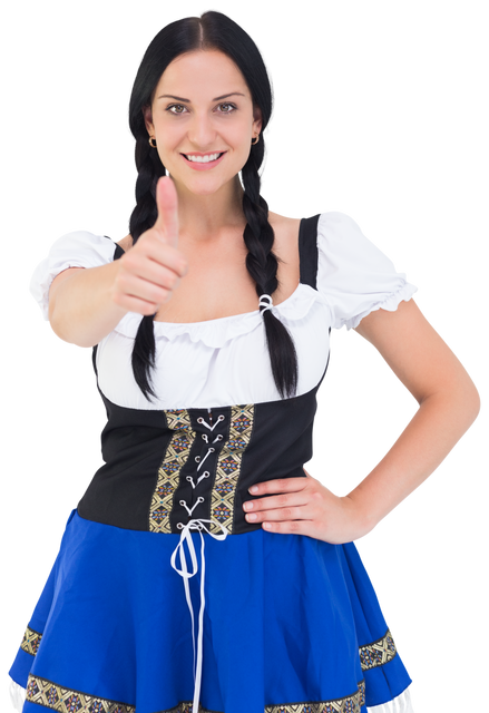 Smiling Woman in Traditional Oktoberfest Costume Giving Thumbs-Up Against Transparent Background - Download Free Stock Videos Pikwizard.com