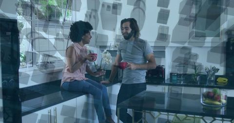 Relaxed Casual Morning in Modern Kitchen with Coffee Chat