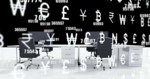 modern office with global currency symbols overlay - Download Free Stock Images Pikwizard.com