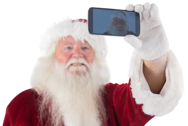 Transparent Santa Taking a Selfie on Smartphone in Red Suit and White Gloves - Download Free Stock Videos Pikwizard.com