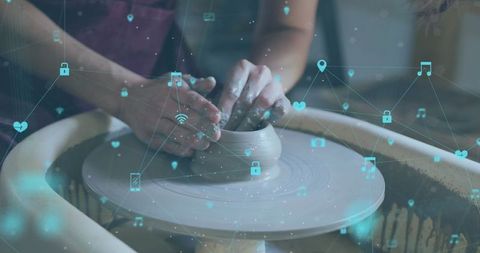 Digital Network Overlay on Artisan Pottery Craft