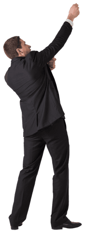 Caucasian Businessman Touching Virtual Interface on Transparent Background