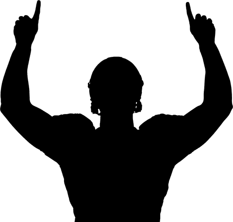 Transparent silhouette of triumphant american football player