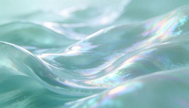 Shimmering Iridescent Turquoise Liquid Waves with Pearlescent Highlights