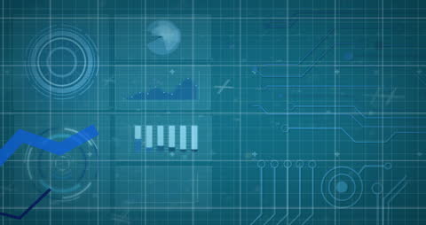 Digital Clock Animation with Futuristic Graphs and Geometric Patterns