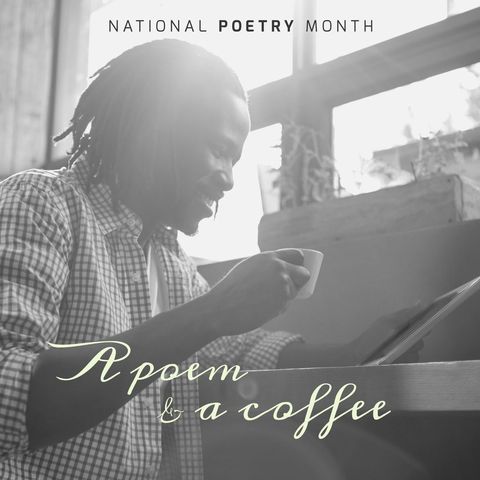 Man enjoying poetry with coffee in modern cafe