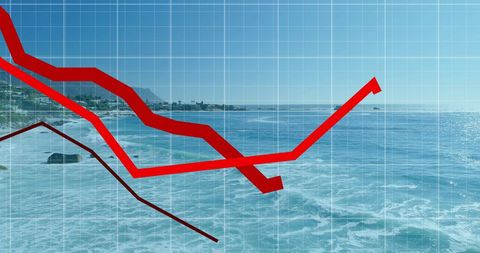 Financial Graphs Over Scenic Seascape Background Symbolizing Market Trends - Download Free Stock Images Pikwizard.com