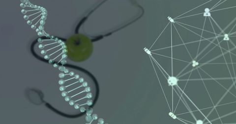 DNA Helix and Digital Connections with Stethoscope in Background