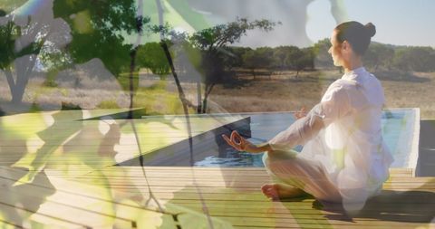 Woman Meditating Outdoors with Nature Overlay - Download Free Stock Images Pikwizard.com