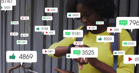 Digital Social Media Dashboard with Innovator Checking Smartwatch