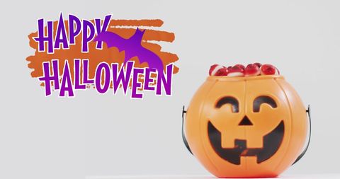 Halloween Pumpkin Bucket Filled with Treats and Festive Message - Download Free Stock Images Pikwizard.com